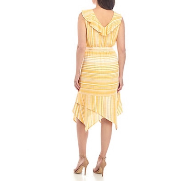 June & Hudson V Neck Stripe Asymmetrical Dress - Picture 2 of 3